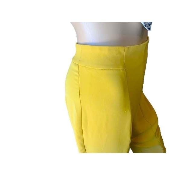 Express Yellow High-Waist Front-Seam Solid Flared Trousers Size Small - Picture 6 of 15